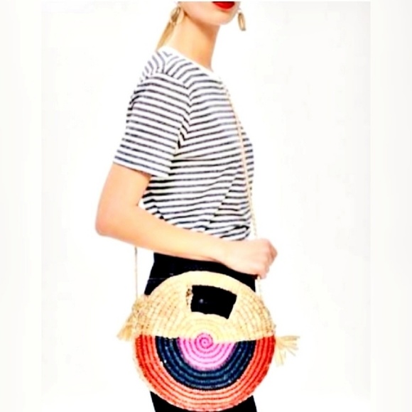 Topshop Handbags - Topshop Straw Crossbody Bucket Summer Bag